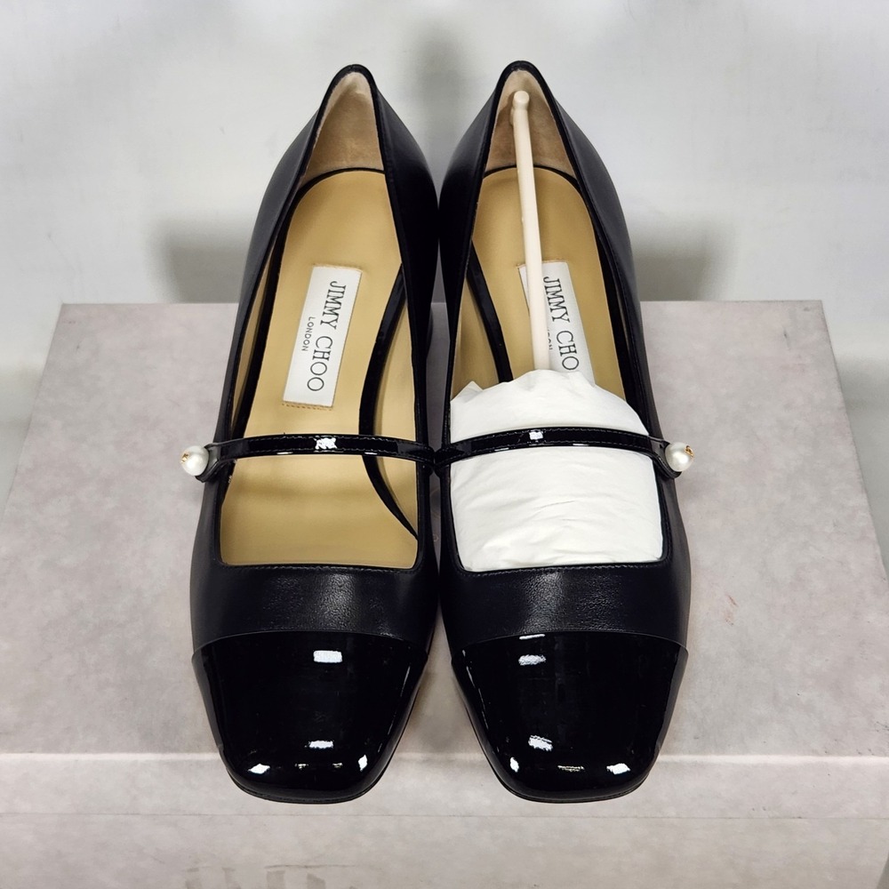 Jimmy Choo Elisa 45 Pumps Women Size 38.5 Black Patent Nappa Leather Mary Jane - Picture 4 of 9